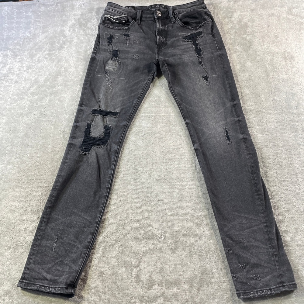 Cult of Individuality Rocker Slim Jeans Mens 31x33 Distressed Black Grunge Punk